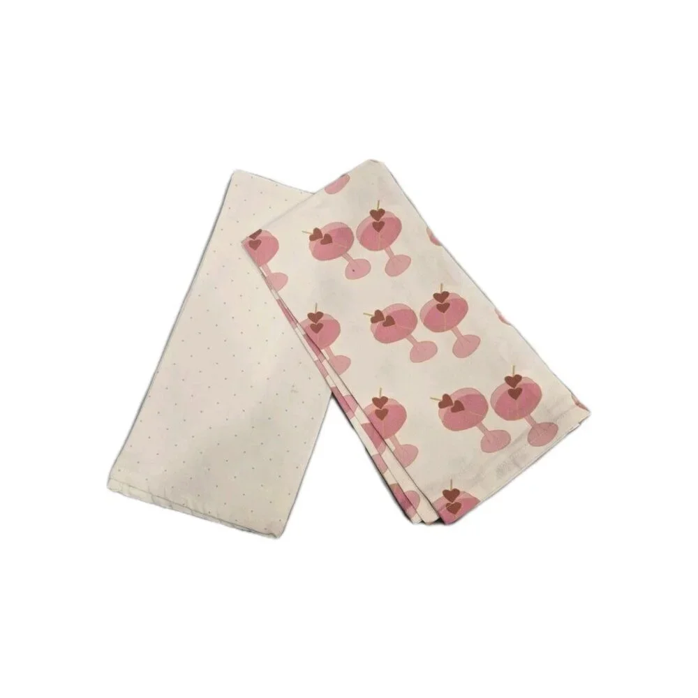 Set Of 2 Pink & Red Valentines Day Heart Love Martini Kitchen Towel 20
